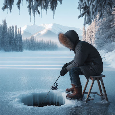 Ice Fishing in a hole in the ice