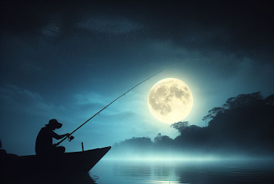 Man catfish fishing in a boat