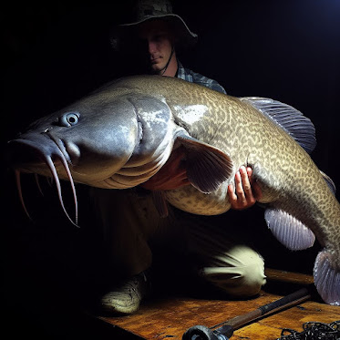 A trophy-sized flathead catfish caught in the dark