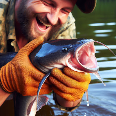 The joy and satisfaction on an angler's face as they release a catfish