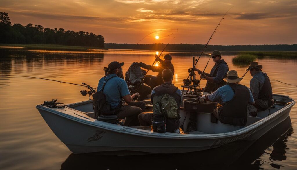 Mississippi catfish anglers on a boat