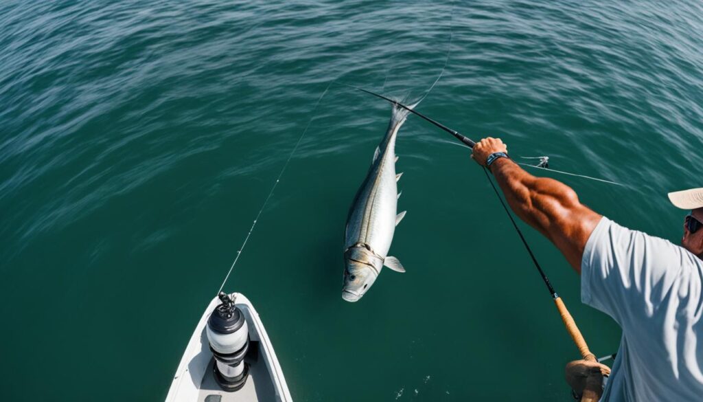 Expert angler demonstrating how to hook a tarpon