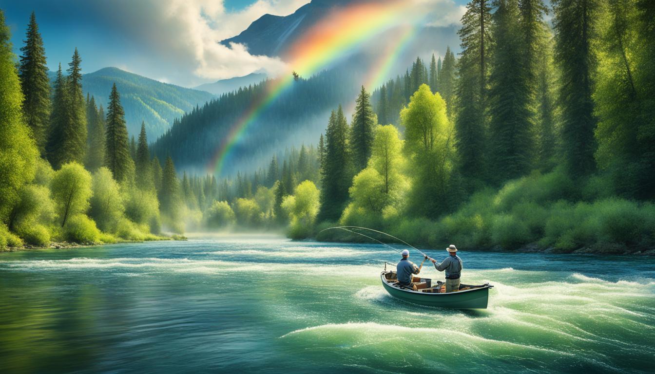 Rainbow trout drift boat fly fishing