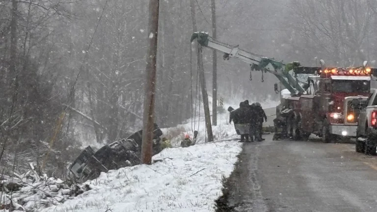 Coal Truck Overturns in Kanawha County, Slides Into Creek